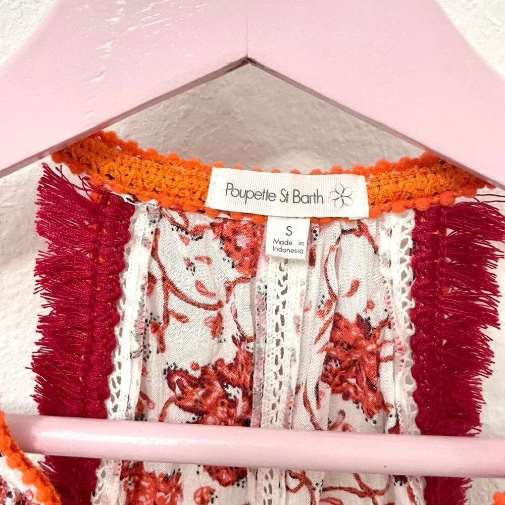 POUPETTE ST BARTH Lola Mini Dress Red Orange Floral Size S